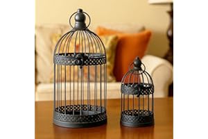 VELA LANTERNS Bird Cage Decor Candle Holder Lantern Decorative Table Centerpiece Halloween Decorations, 10" and 6" Tall, Black, Set of 2