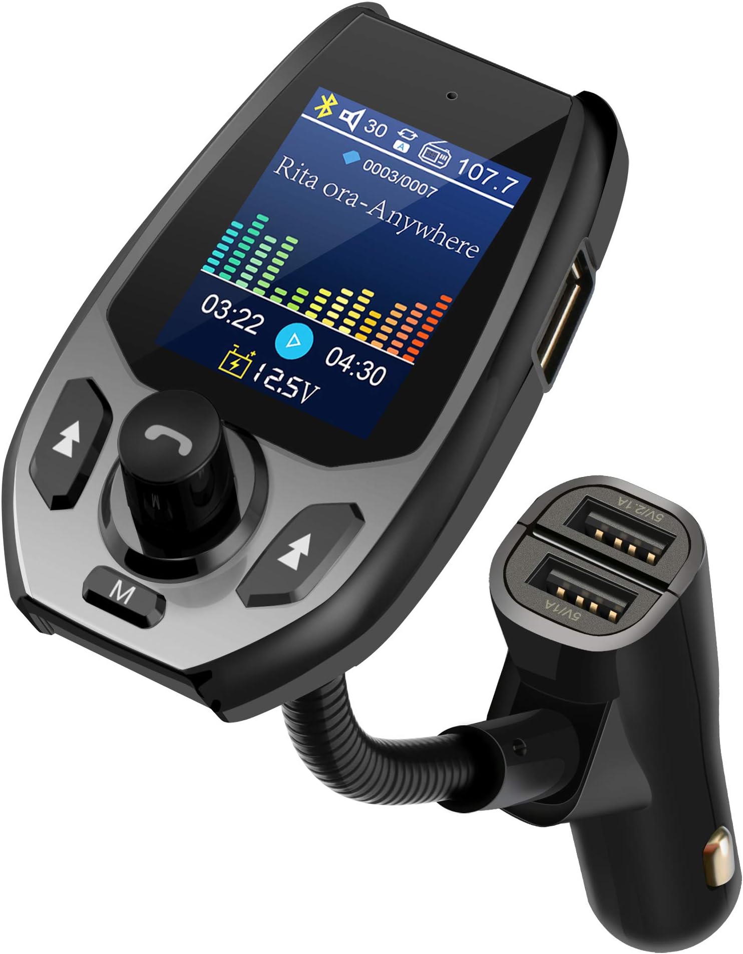 Bluetooth FM Transmitter for Car, COOCHEER Bluetooth Car Adapter, 1.8” Color Display Car Bluetooth FM Transmitter, Wireless Radio Transmitter Adapter with 3 USB Ports, AUX Input