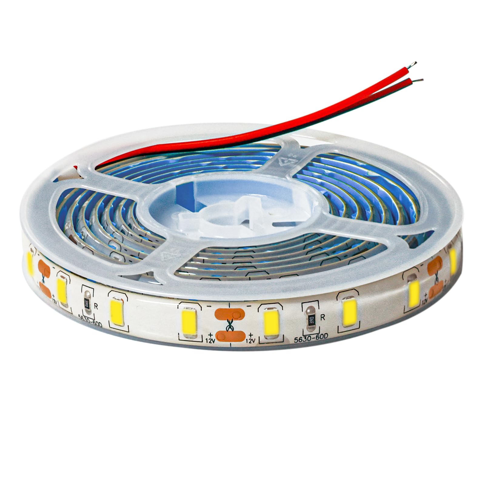 Tesfish 12V LED Strip, 2M SMD 5630 Cold White 6500K LED Light Strip IP65 Waterproof Total 120 LEDs LED Rope Light String Light for Bedroom, Kitchen, Advertising Decoration