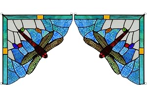 Capulina 1 Pair Stained Glass Window Door Corner Blue Dragonfly Style Tiffany Glass Material Handicrafts Hangings for Home Decor Gifts
