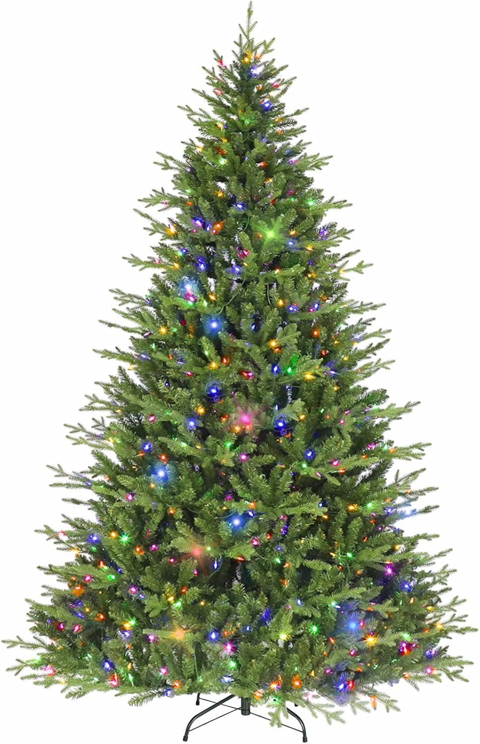Trees - Hykolity 7.5 ft Prelit Christmas Tree, Artificial Christmas Tree with 500 Color Changing LED Lights, Metal Stand and Hinged Branches, 2806 Branch Tips, 10 Colors