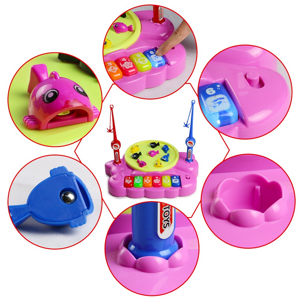 Giochi di Pesca Musicali Animali Giocattolo Tamburo Pianoforte Whac-A-Mole 6 in 1 Multifunzione Giocattoli per Bambini 3+