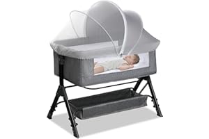 WANRU Bassinet Cover for Cats - Blackout Breathable Mosquito Net for Baby Bedside Sleepers & Travel Cribs, 2-Way Zipper Bug Canopy Tent to Block Light & Keep Cats Out (Gray-Small)