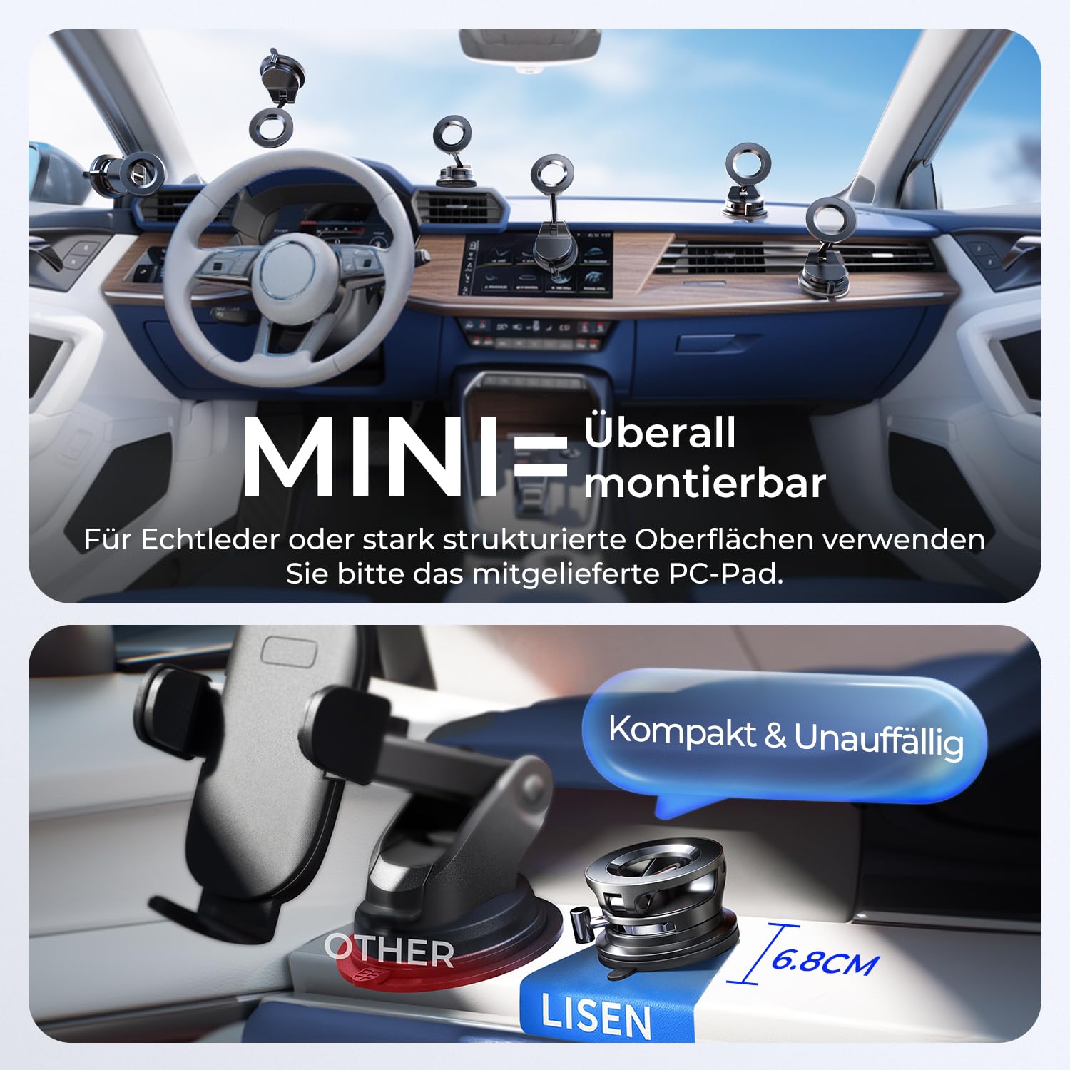 LISEN Snapmount Handyhalterung Auto für Magsafe - [24x N55 Magnet] für Magsafe Autohalterung mit Vakumm Saugnapf, Magnetische Handy Halterung Auto Magnethalterung für iPhone 17 Pro Max 16 15 14 13 2