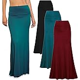 Free to Live 3 Pack Long Skirts for Women Fall Stretchy Flowy Maxi Skirt Dressy Casual for Work, Soft Fold Over High Waisted