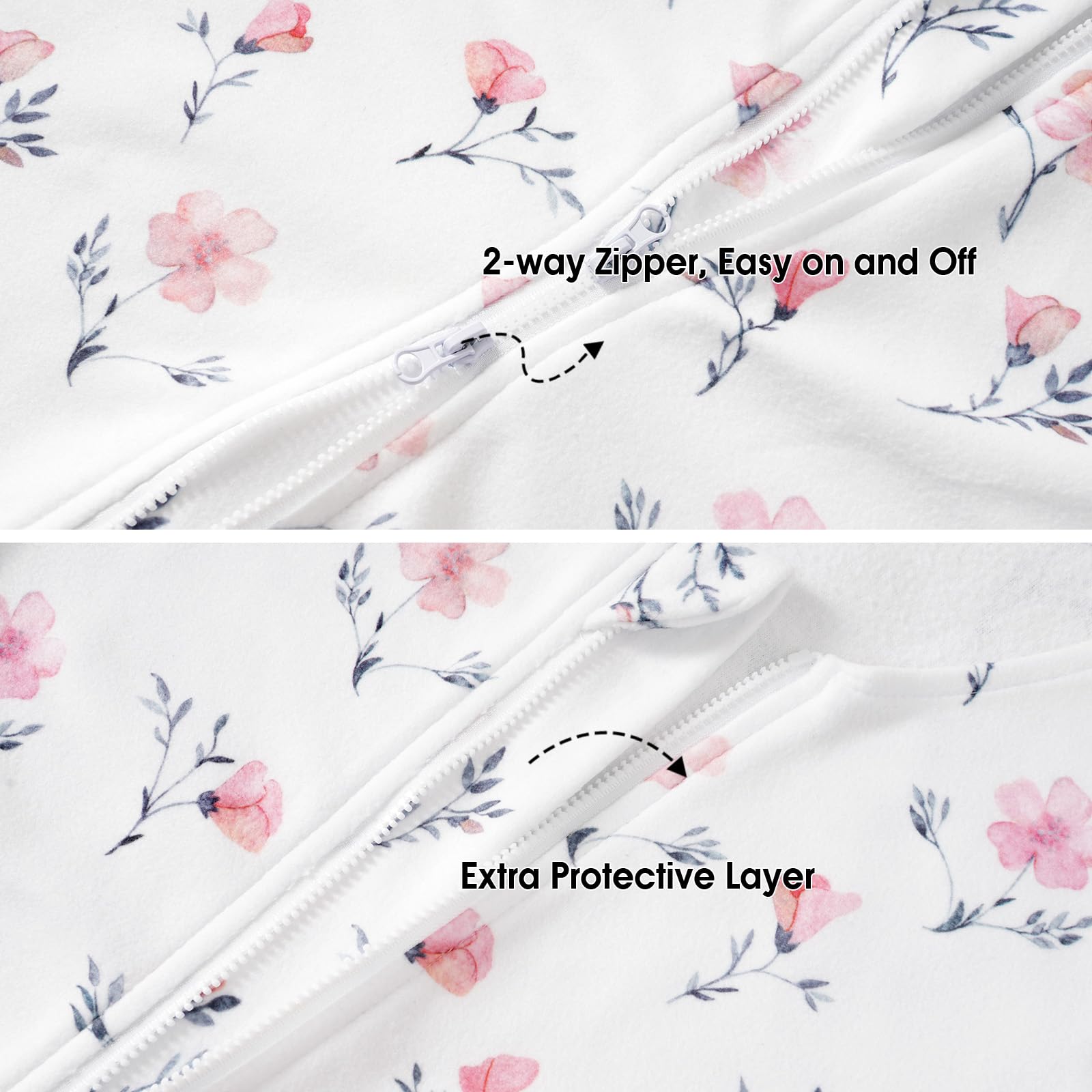 PHF 3 Pack Warm Micro-Fleece Baby Sleep Sack 6-12 Months, Soft Baby Wearable Blanket, 2-Way Zipper Sleeping Bags, Comfy Toddler Sleeping Sack for Girls, Medium Size, Floral