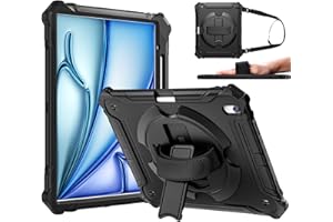 ZtotopCases for New iPad Air 13 inch (M2) Case 2024 with Pencil Holder, Shockproof Full Body Drop Protective Cover with 360° Rotating Hand Strap & Stand, Black
