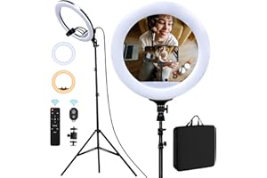 Aro de luz Ring Light - 21 inch 60 W Dimmable LED Ring Light Kit with Stand - Adjustable 3000-6000 K Color Temperature Lighting for Vlog, Makeup, YouTube, Camera, Photo, Video - Control with Remote