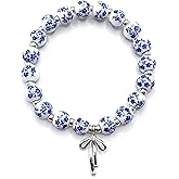 Vintage Beaded Charm Bracelet for Women - Handmade Stretch Floral Bow Design, Dainty Jewelry Gift for Her, Adjustable Romantic Bracelets for Everyday Wear