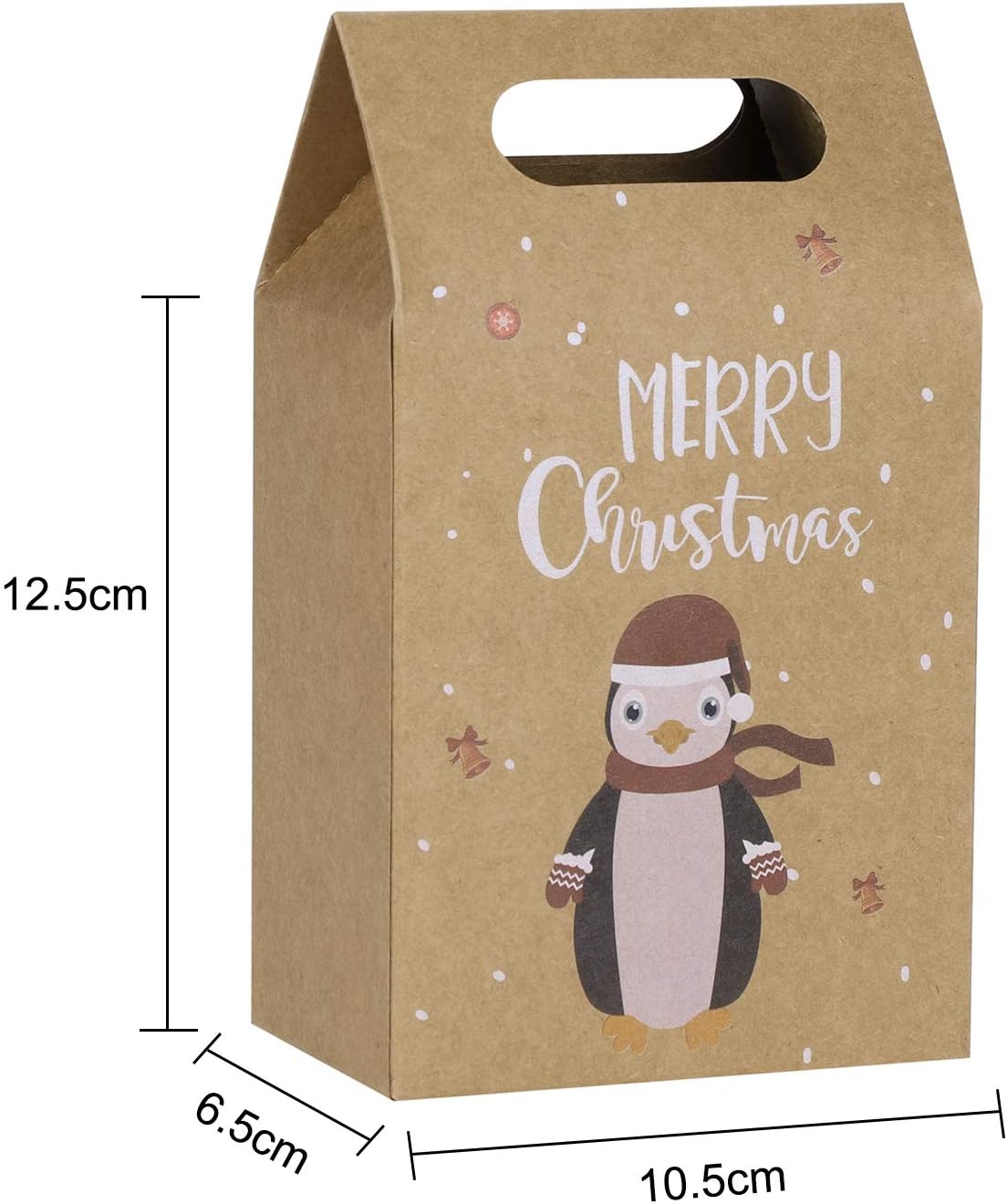 Qchomee 12 Packs Paper Candy Gift Boxes Kraft Cookie Treat Bags Christmas Party Favor Bags Sweets Gift Wrapping Box Goodies Present Bag 4’’x2.6’’x6.9’’ for Kids Xmas Party Supplies - Image 5