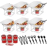 Alpha Living 6 Pack - Disposable Chafing Dish Buffet Set, Half Size Pans, Welded Body Food Warmers for Parties, Fuel Cans Complete Set, Warming Trays