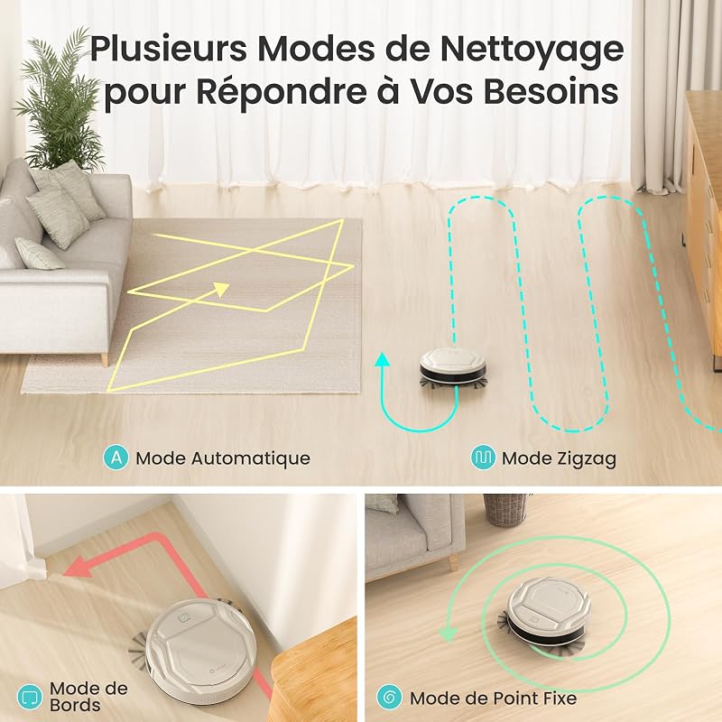 Aspirateur Robot Mince 2200Pa, Silencieux 55dB, Connecté avec WiFi/Bluetooth/Alexa/App, 120min d'Autonomie, Auto-Charge, Idéal pour Poils d'animaux Sols Durs, M210P Champagne