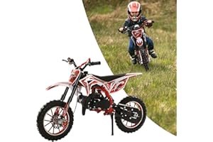JENPECH 50cc 2-Stroke Kids Dirt Bike, Dirt Bike Gas, Motorcycle with Front/Rear Disc Brakes, Shock Absorption, Off-Road Tires, Soft Seat Cushion, Mini Dirt Bike for Kids 8-14 (Red)