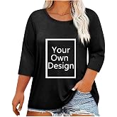 Plus Size Custom Womens T-Shirts Short Sleeve Tunic Tops Design Your Own Personalized Tees with Text/Photo/Image/Logo