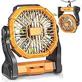 Portable Battery Operated Fan with LED Lantern, 20000mAh Outdoor Small Rechargeable Quiet Camping Fan, Personal Desk Fan Cooling Table Fan with Hanging Hook for Picnic Barbecue Fishing Travel (Orange)