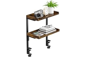ART-GIFTREE Clamp On Desk Shelf 2-Tier, 12.5 inche Wood Shelving Unit for Office Desk/Gaming Accessories, Tabletop Book Storage Rack, Shelf for Top & Under of Desk, Brown