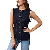YEXPINE Women's Button Down Denim Vest Crewneck Slim Fit Waistcoat Casual Jean Tank Top