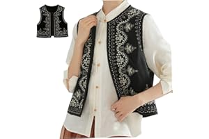 Eioflia Embroidered Vest Soft Lightweight Sleeveless Classic Floral Embroidery Crochet Waistcoat for Women and Girls, L
