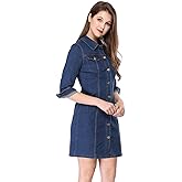 Allegra K Women's Button Down Denim Dress 3/4 Sleeve Summer 2025 Jeans Mini Dress