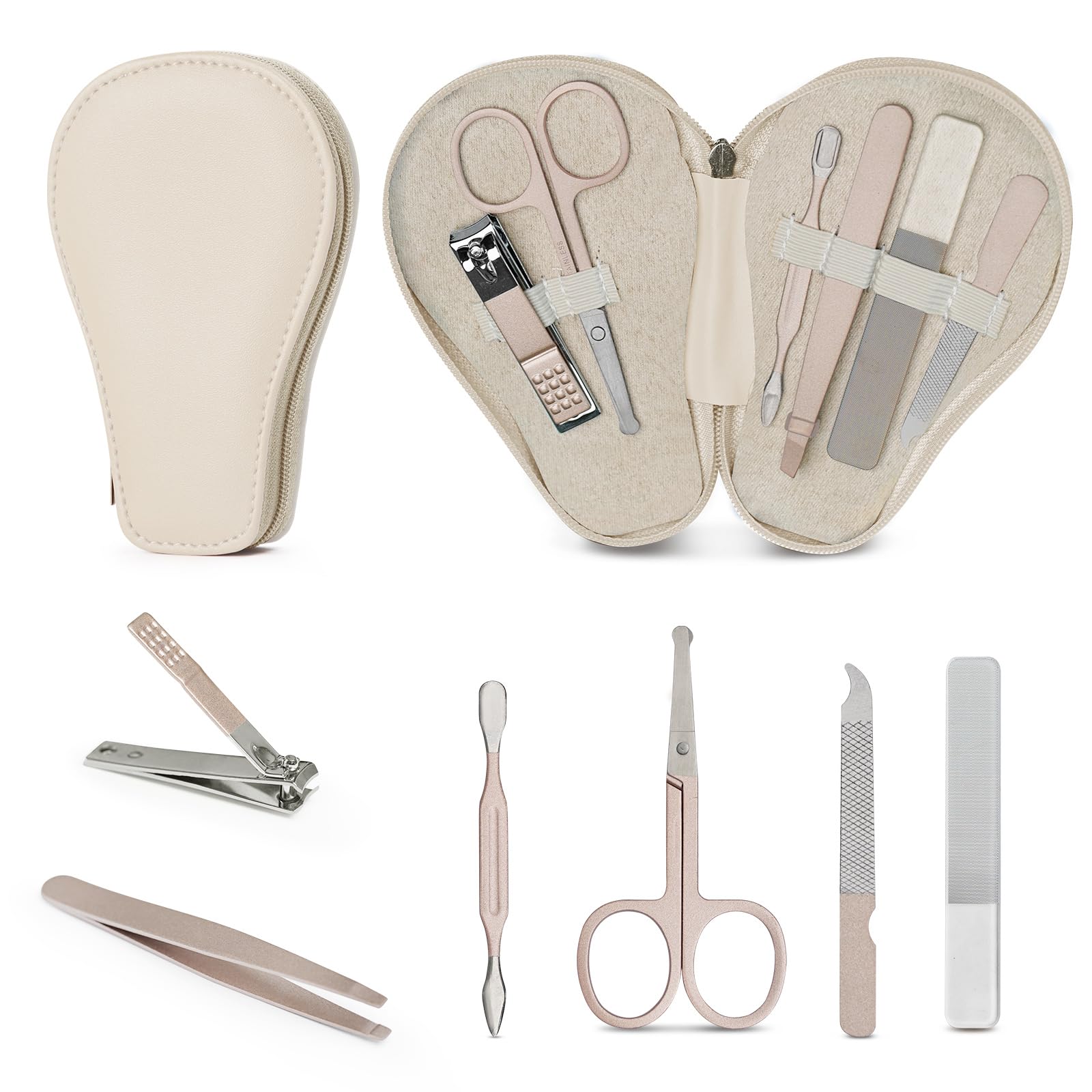 haakaa Baby Nail Clippers, 6-in-1 Baby Nail Care Kit with PU Storage Case, Nail Scissor, Cuticle Pusher, 2 Nail Files, Nail Clipper & Tweezer, Baby Manicure Set for Babies, White