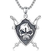SIMONLY Eagle/Wolf/Skull Necklace for Men 925 Sterling Silver Shield Fish Hook Pendant Amulet Necklace Viking Shield Jewelry Christmas Gifts for Him