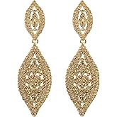 HAISWET Women Large Statement Chandelier Earrings Rhinestone Clear Crystal Party 2 Leaf Dangle Earrings