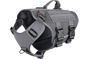 ICEFANG GN3 Tactical Dog Harness with 6X Buckle,Dog Molle Vest with Handle,3/4 Body Coverage,Hook and Loop Panel for ID Patch,No Pulling Front Clip (L (28"-35" Girth), Wolf Gray)
