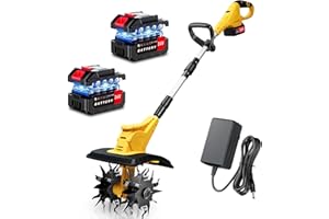 Dnveey 21V Cordless Garden Tiller & Cultivator, 360RPM Small Rototiller for Lawn & Soil, 9.06in Width, 2x3.0Ah Batteries for Gardens & Lawns (DT3070)
