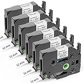 Label Maker Tape, TZe Tz Tape 12mm 0.47 Laminated White Replace for P Touch Label Tape TZe-231 1/2" Black on White TZE231 for Brother Ptouch PT-D220 D210 H110 D200 D400 1280 D600, 12mm x 8m, 6-Pack