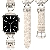 TOYOUTHS Compatible with Apple Watch Band Women Leather 49/46/45/44/42/41/40/38mm Dressy Thin Leather Strap Designer D-Shaped Metal Buckle Bracelet for iWatch Series 11 10 9 8 7 6 5 4 Ultra/SE 3 2 1