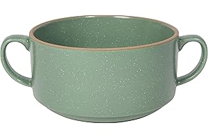 Now Designs Stoneware Soup Bowl with handles, Elm Green, DIA5 x W7.5 x H2.75in
