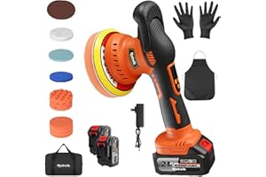 Rotvik Cordless Car Buffer Polisher Kit, 2x4000mAh 21V Batteries, 6-Inch Orbital Car Polisher, 8 Variable Speeds, LED Display