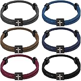 PineHaven 6 Pcs Braided Cross Bracelet for Men Women, Adjustable Christian Rope Cross Bracelet with Metal Knot Religious Gifts