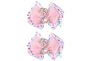 BEIBUNHN 2nd Birthday Hair Bow for Baby Girls, 1 2 3 4 5 6 Years Sweet Birthday Decorations for Girl, Sprinkle Ice Cream Birthdays Outfit Girl Headband, Baby Pink Hair Bows Prinkles Themed Party Decoration
