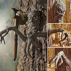Outdoor Garden Halloween Horror Tree bark face Decoration, Tree Bark Face Tree Facial Makeup Facial Features Decoration Easter, Tree Demon Decoration,, Tree face Decoration (A)