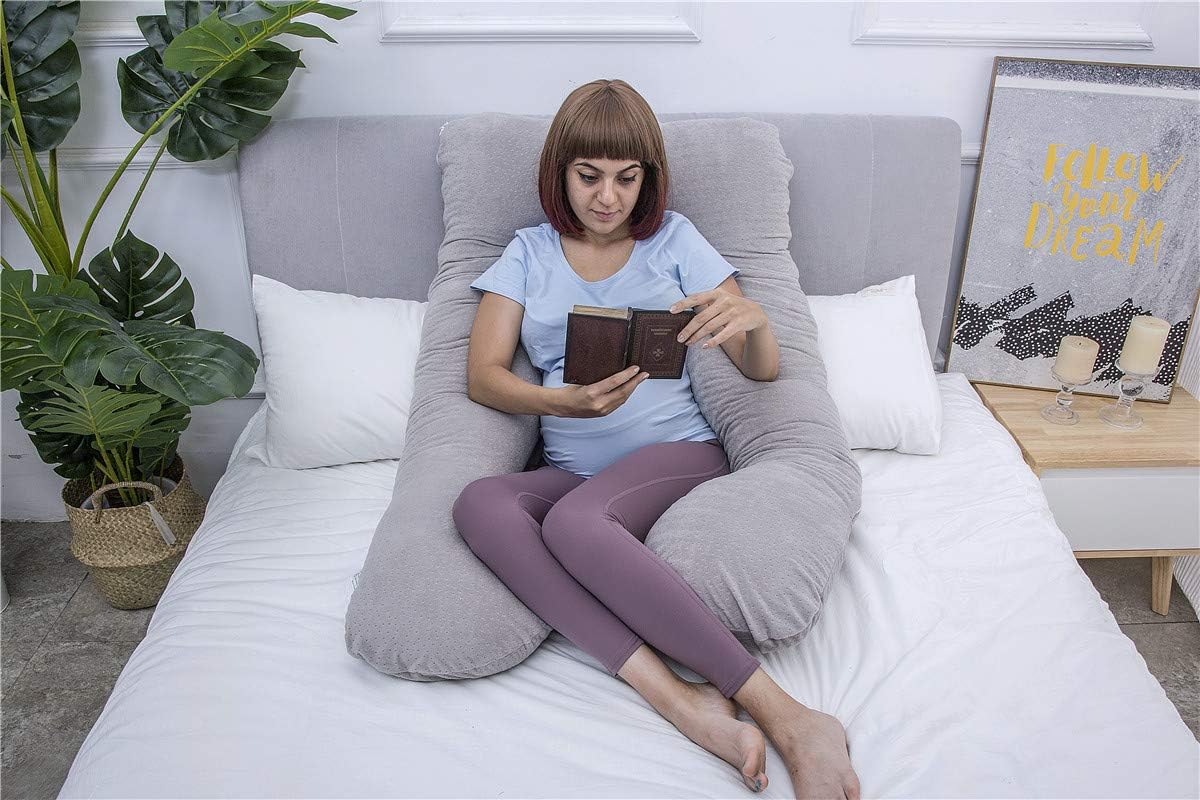 MOON PINE Pregnancy Pillow, U Shaped Full Body Pillow for Maternity Support, Sleeping Pillow with Velour Cover for Pregnant Women (Gray): Home & Kitchen