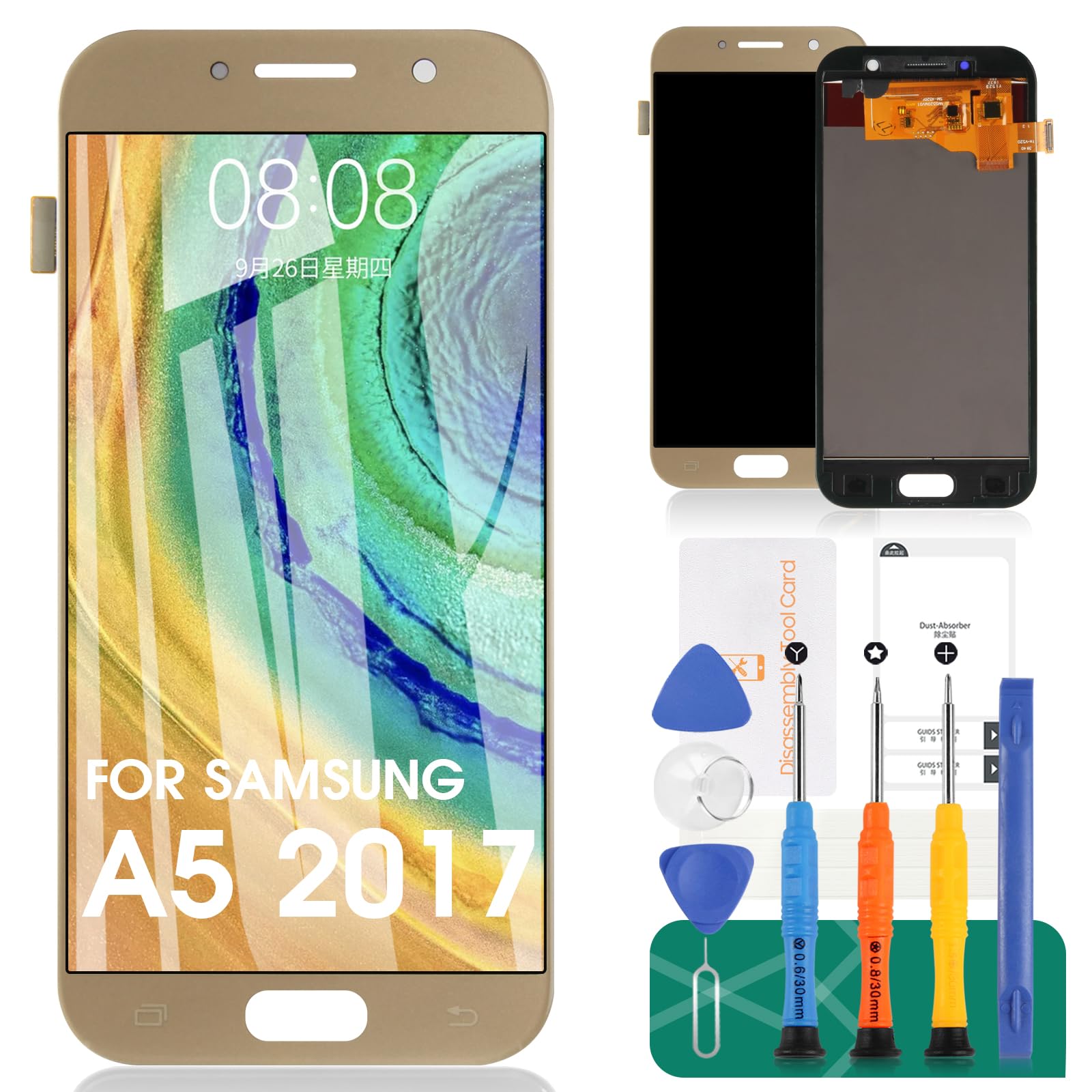 TFT LCD Screen Replacement for Samsung Galaxy A5 (2017) A520F A520F/DS A520K A520L A520S 5.2" LCD Display Touch Screen Digitizer New Assembly(Not Original AMOLED) (Gold)