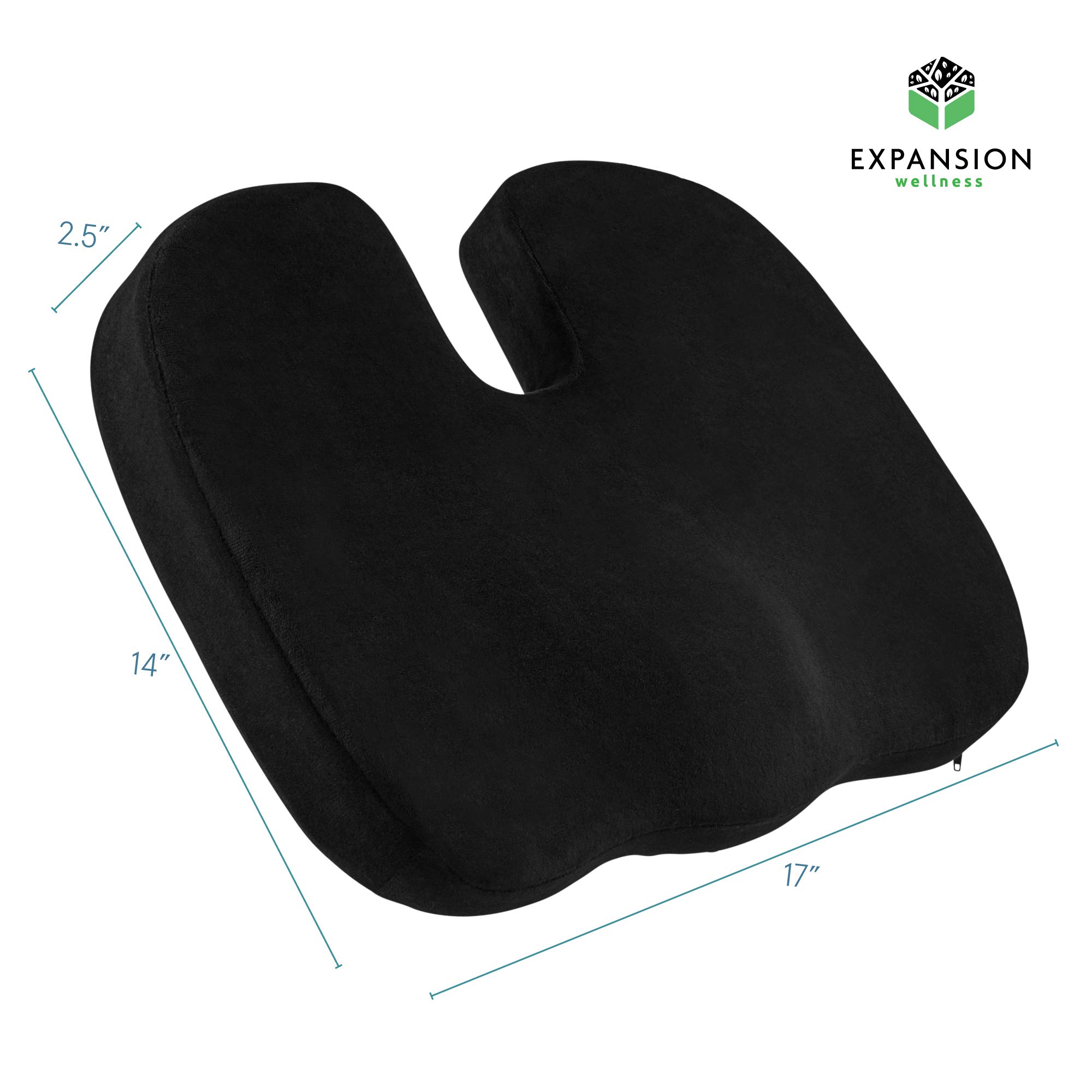 2 Pack Seat Cushions – Memory Foam Tailbone Pillow Pad for Sitting, Office, Computer Desk Chair, Car, Travel – Contoured Posture Corrector for Sciatica, Coccyx Back Pain Relief (Black and Grey)