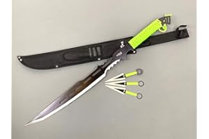 Otakumod 28" Tactical Machete With 6" 3 Fixed Blade Knives Set. 440 Stainless Steel Blade. For Collection, Gift, Outdoor Camping Cut Branches And Ropes (Green)