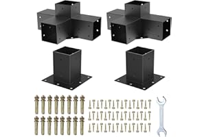 LIKEEM Woodworks Pergola Brackets - Modular Modern Outdoor Pergola Hardware Kit - DIY Elevated Wood Stand - Includes 2 Bracket Shoulders & 2 Boots for 4x4 (Actual: 3.5x3.5 Inch) Lumber
