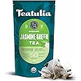 Teatulia Organic Jasmine Green Tea Bags (50 Pyramid Sachet Teabags) Whole Leaf Natural Green Tea Infused With Jasmine Flower In Bags. Premium 100% Compostable and Sustainably Grown In Bangladesh