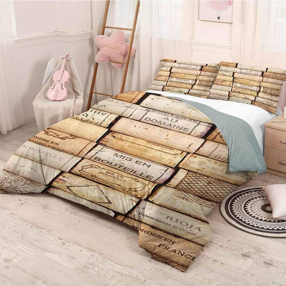 HELLOLEON Winery Decor Collection Extra Large Quilt Cover Different Wine Corks Arranged in a Line Collections French Aged Fine Wine Art Can be Used as a Quilt Cover-Lightweight (Queen) Ivory Peru