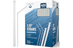 TENDERGENTLE Clear Plastic Straws, Disposable - 400 Bendy Drinking Straws - 7.75" and Individually Wrapped - for Smoothies, Coffee, Alcohol, Juice, and More