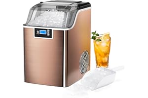 ZAFRO Nugget Ice Maker Countertop Ice Machine Pellet Ice Portable Self-Cleaning Compact Ice Machine, 44LBS/24H with Ice Scoop and Ice Basket for Kitchen/Office/Bar/Party(Bronze)