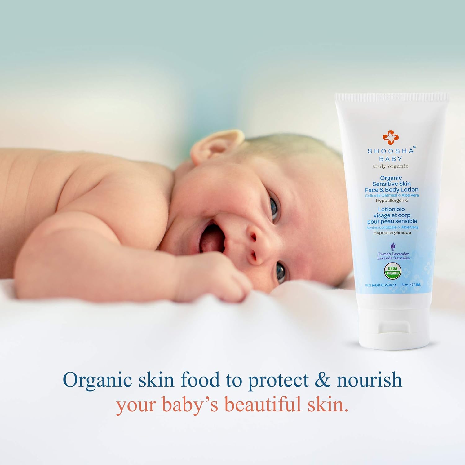 Organic Baby Lotion French Lavender, for Sensitive Skin, All Natural Face and Body Lotion for Kids, Hypoallergenic, Gluten-Free, Non-Sticky, 100% Biodegradable - Shoosha: Beauty