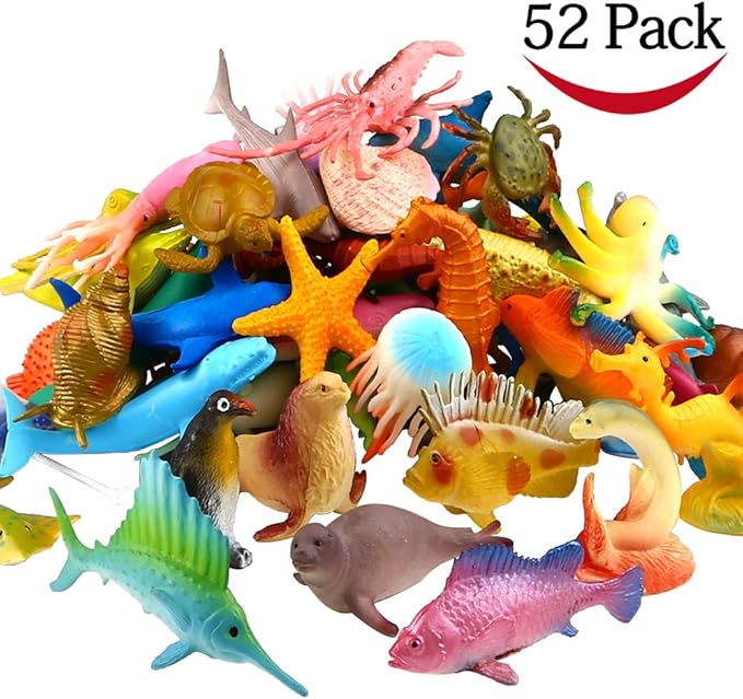 Ocean Sea Animal, 52 Pack Assorted Mini Vinyl Plastic Animal Toy Set