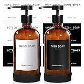 RYTOXILO Amber Glass Soap Dispenser 2 Pack, Hand Soap Dispenser Bathroom with Stainless Steel Pump, 16.9 Fl oz Hand and Dish Soap Dispensers Set Kitchen, Modern Brown Soap Lotion Dispensers Bottle