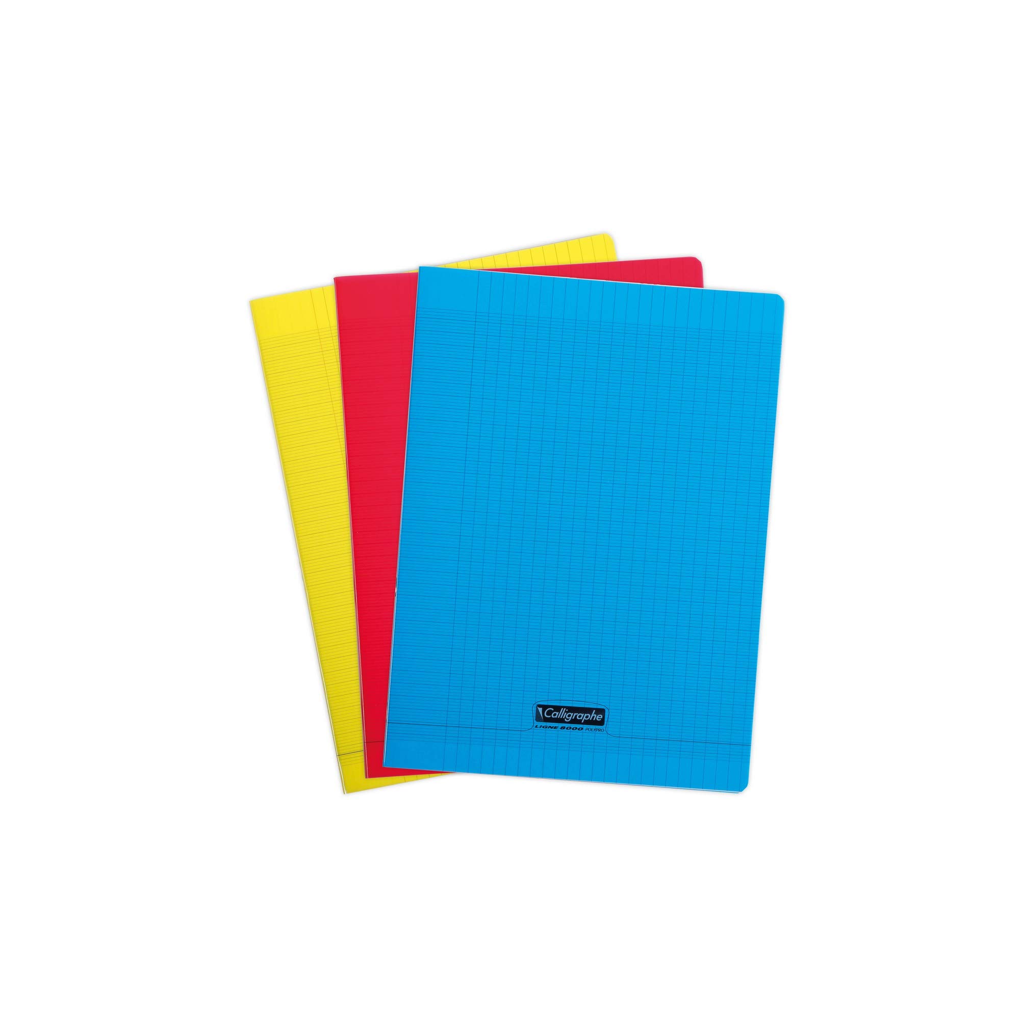 Calligraphe 183390AMZC Set of 3 Stapled Notebooks (Clairefontaine) - 24x32cm - 192 Seyes Ruled Pages - 90 g White Paper - Assorted Covers Blue, Red, Yellow