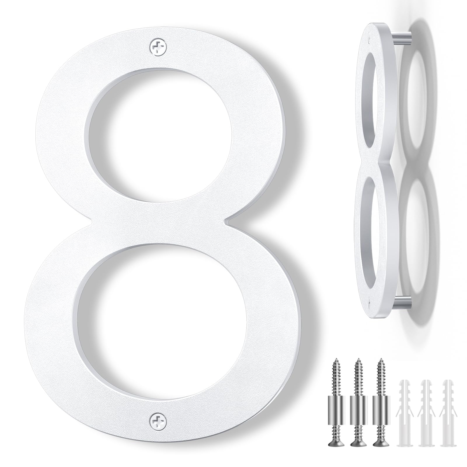 Photo 1 of IVERRA 8 Inch Large Floating House Numbers, White Modern House Number for Outside, Home Address Numbers for Outdoor Garage Gate Wall Street (8)