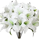 Riceshoot 24 Pcs Artificial Tiger Lily Flowers Real Touch Easter White Latex Fake Lily Bouquet Faux Flowers for Easter Indoor Home Table Office Wedding Decoration